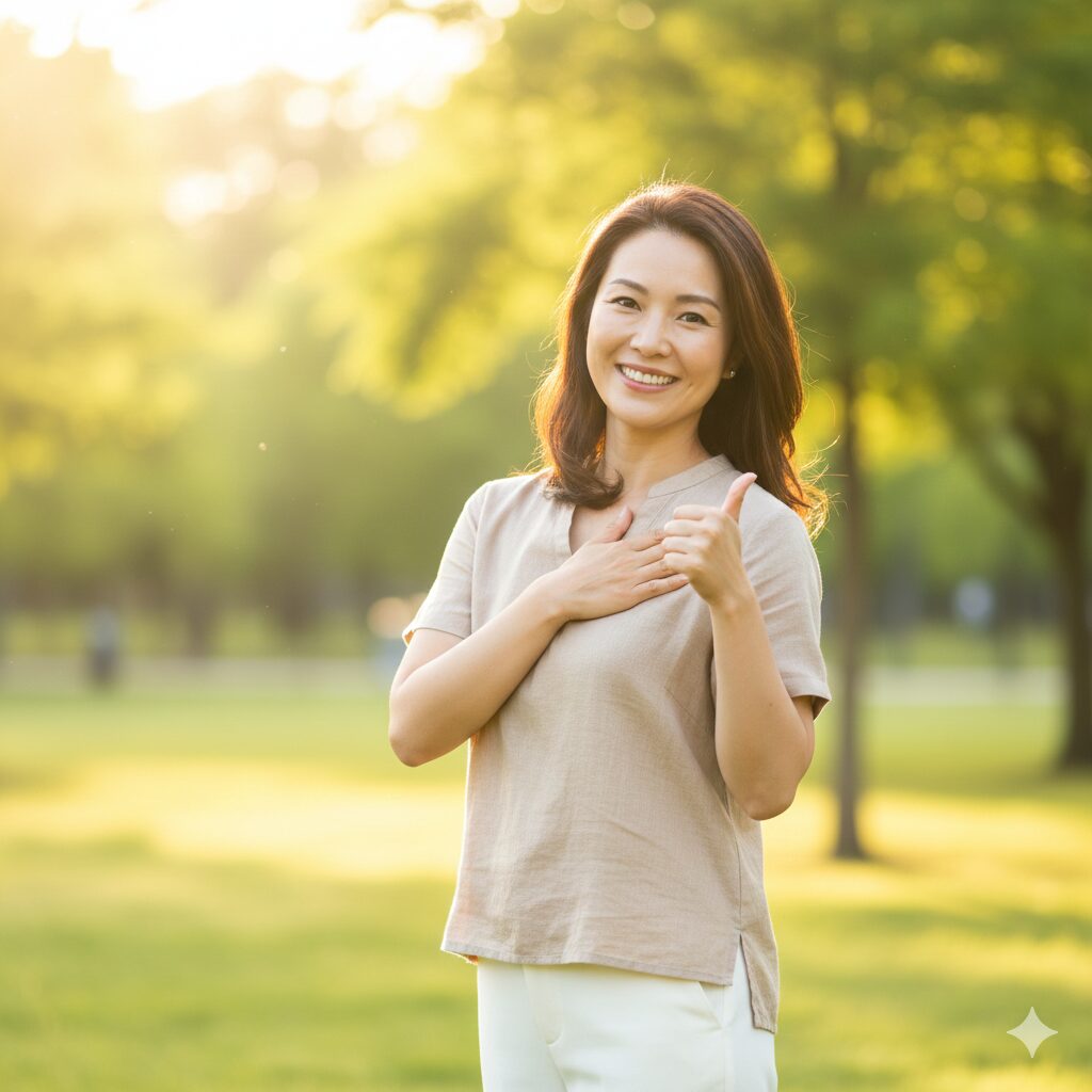 Image4 : A warm, positive image of Cody smiling in a lush green setting, or a hand gently cupping a heart shape.