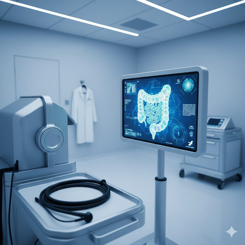 이미지 4 : Image of doctors discussing and reviewing CT scan images or medical equipment (symbolizing pancreatic cancer diagnosis and treatment planning).