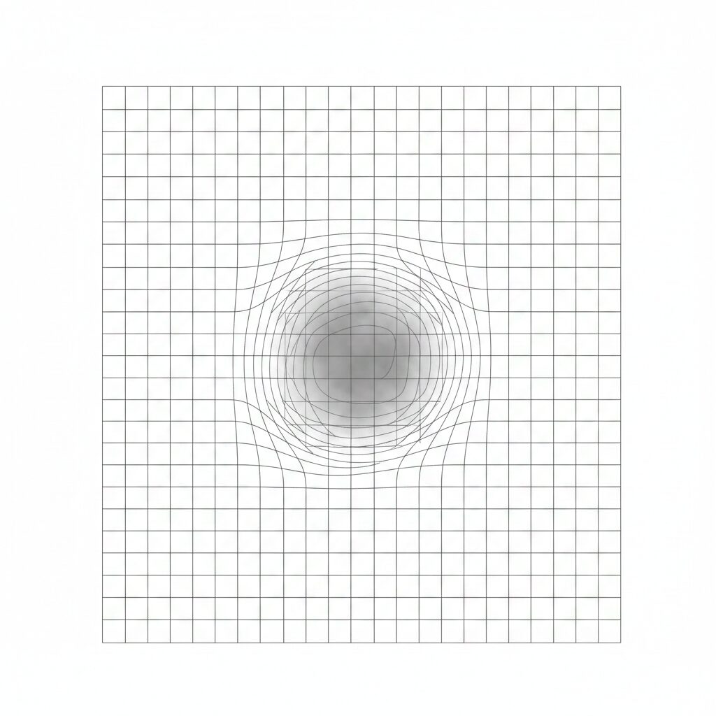 A simulated view of a grid pattern looking distorted and wavy to represent vision loss.