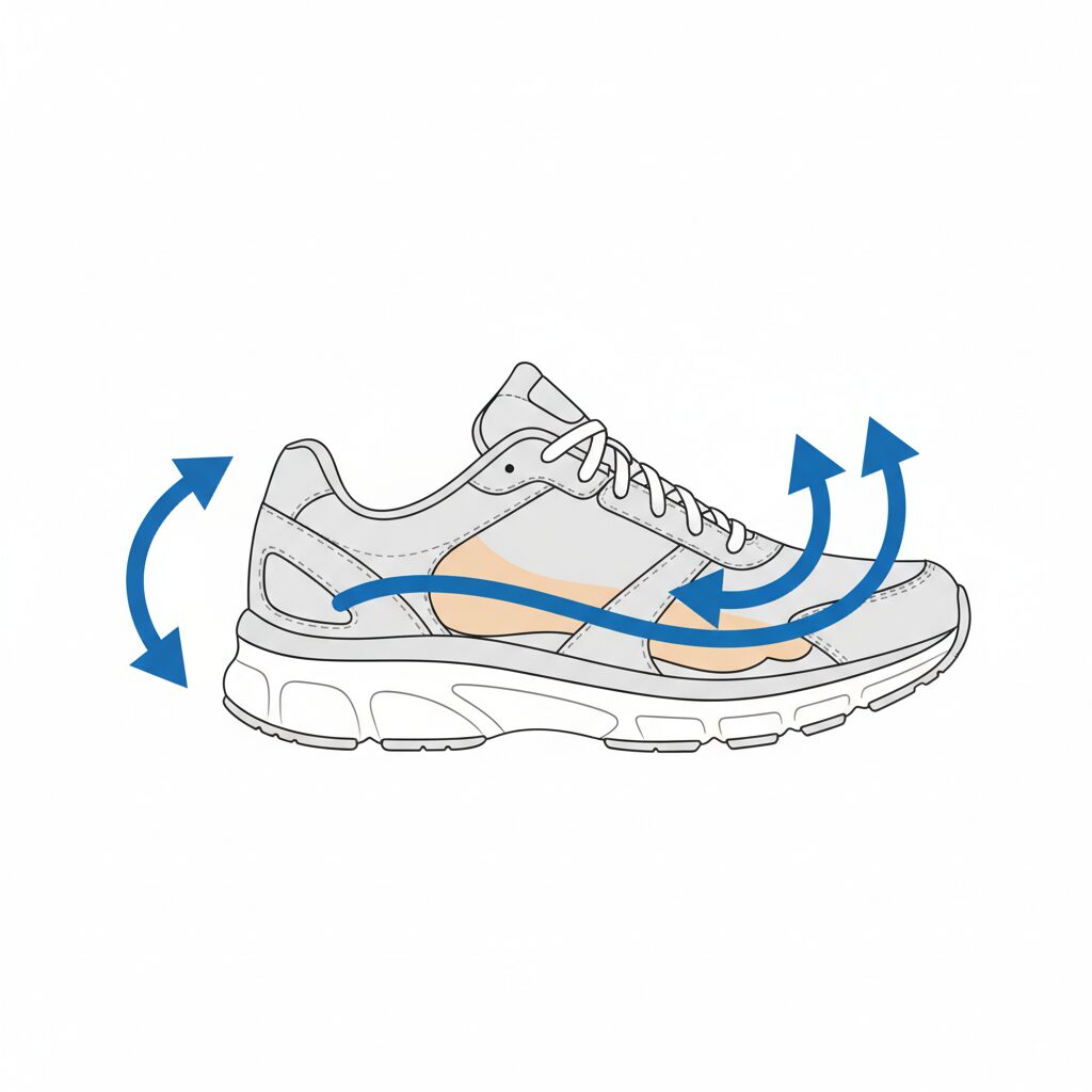 이미지 4 - A diagram illustrating the correct foot strike: landing on the heel and rolling to the toe.