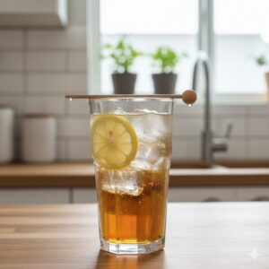 Worn Out Lately? 5 Energy-Boosting Foods That Actually Work for Seniors 2 이미지 2 - A refreshing glass of water with a splash of apple cider vinegar and a slice of lemon on a wooden table.