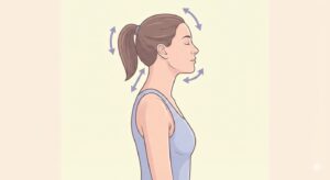 Image 3 : A person demonstrating simple neck stretches and the "chin tuck" exercise to improve posture.