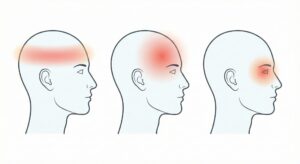 Image 1 : An infographic showing the common pain locations for tension headaches, migraines, and cluster headaches.