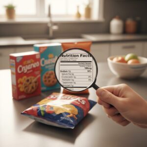 Image 2: An illustrative comparison showing a processed burger and fries on one side and a home-cooked meal with a small bowl of sea salt on the other.