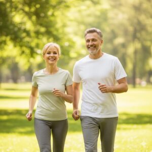 이미지 4 - A group of happy people enjoying a brisk, sunny walk in a green park