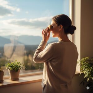 Image 4 - A person wearing stylish sunglasses and a sun hat, smiling while looking at a beautiful landscape.