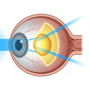 Image 1 - An infographic showing the structure of the eye focusing on the macula and how lutein filters blue light.