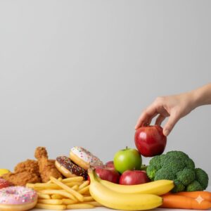 Image 3: A visual comparison showing a vibrant salad vs. a greasy burger, with a "choice" arrow pointing to the salad