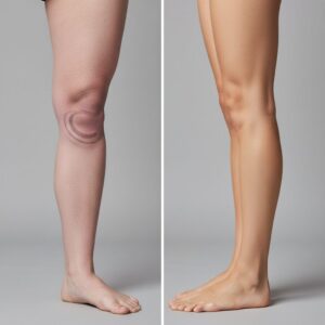 Image 2 - A split photo comparing a swollen, heavy leg with a healthy, toned, and energized leg.