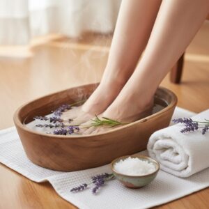Image 5 - A relaxing scene of someone enjoying a warm foot bath with Epsom salts and essential oils.