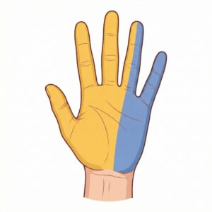 Image 2 - A diagram showing the hand divided by nerve zones: the median nerve area (thumb to half of ring finger) and the ulnar nerve area (pinky).