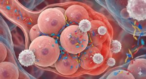 Image Number 2: A microscopic view illustration showing tiny plastic particles irritating lung cells and causing an inflammatory response.