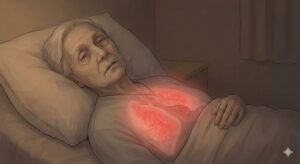 Image Number 1: An illustration of a person resting looking exhausted, with a subtle red glow in the lung area to represent hidden inflammation.