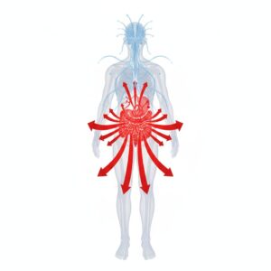 이미지 2 - An infographic showing blood diverting to the stomach after a meal, with a highlighted area showing reduced blood flow to the brain.