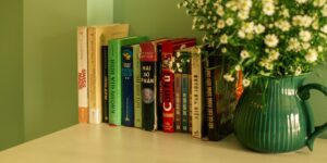 A peaceful study corner with books and a plant, symbolizing the pursuit of knowledge.