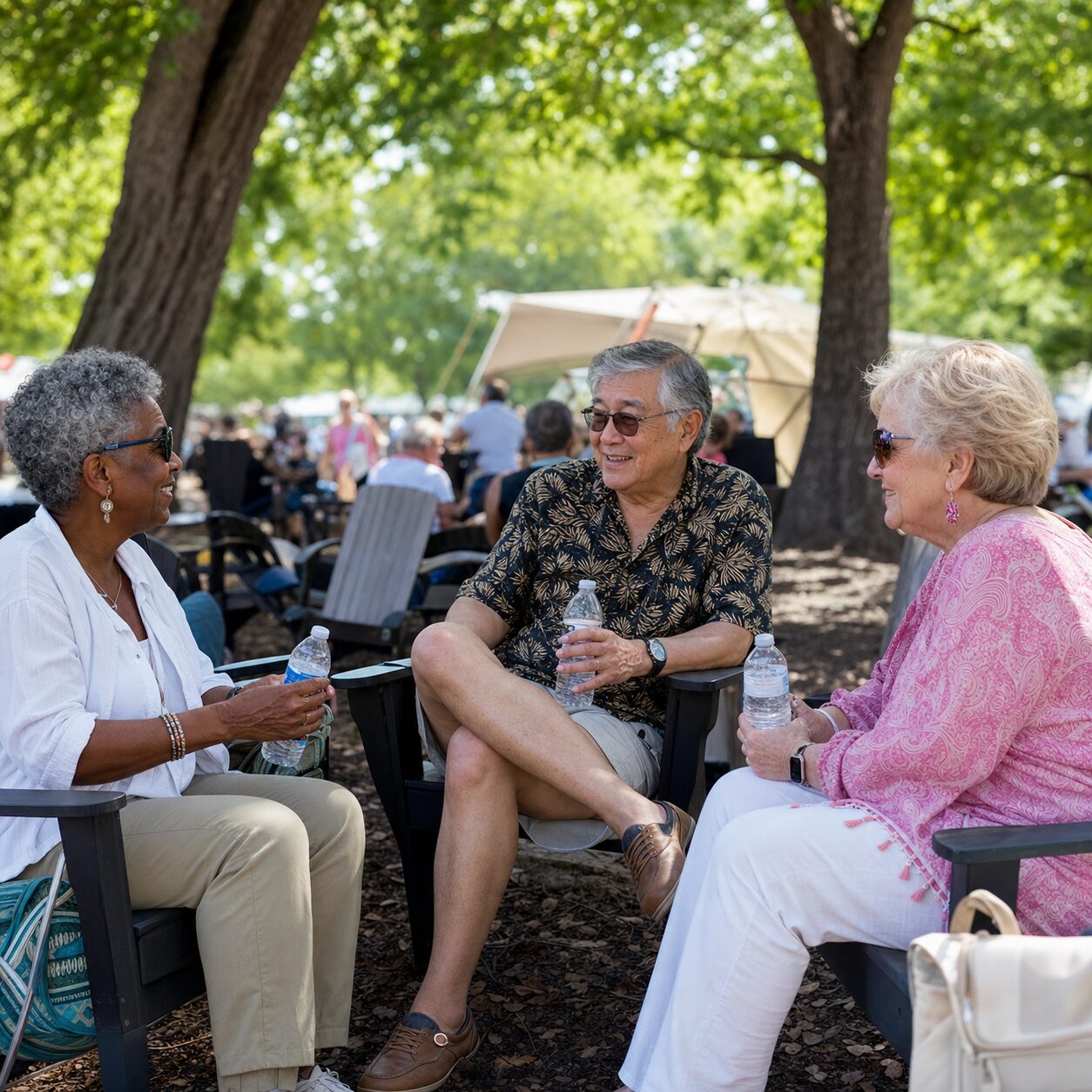 Older friends taking a quiet break during a festival