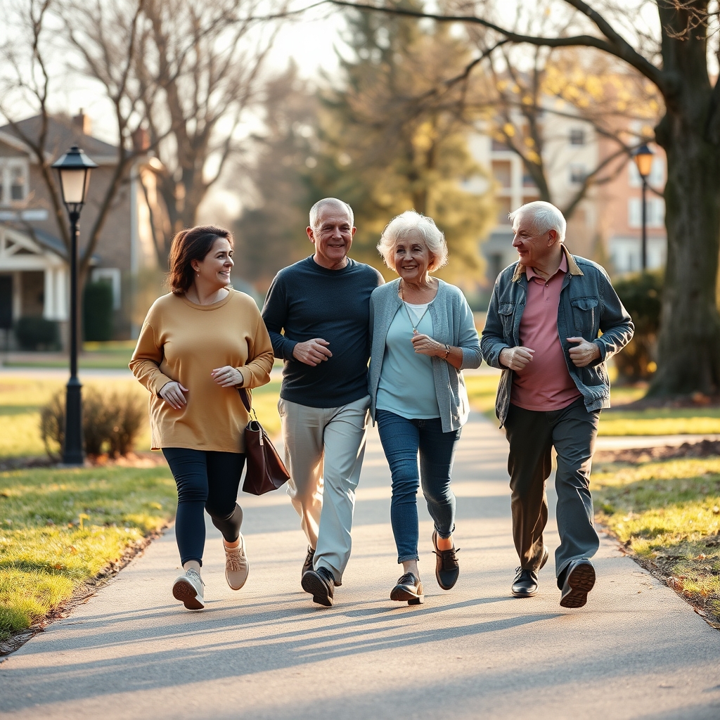 Image 3 - Three adults sharing physical activity and social connection during a relaxed neighborhood walk.