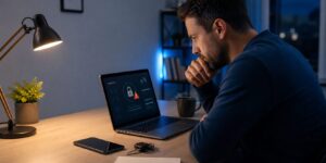 Consumer responding calmly to a data breach warning