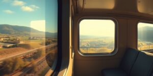 Modern train carriage with scenic views