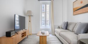 A peaceful and bright living room space suitable for relaxation and breathing exercises.