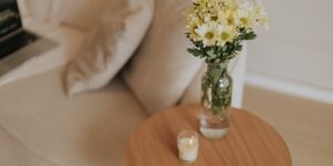 A peaceful living room setting representing a comfortable space for daily health routines.