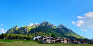 A scenic mountain village landscape suitable for senior travelers.