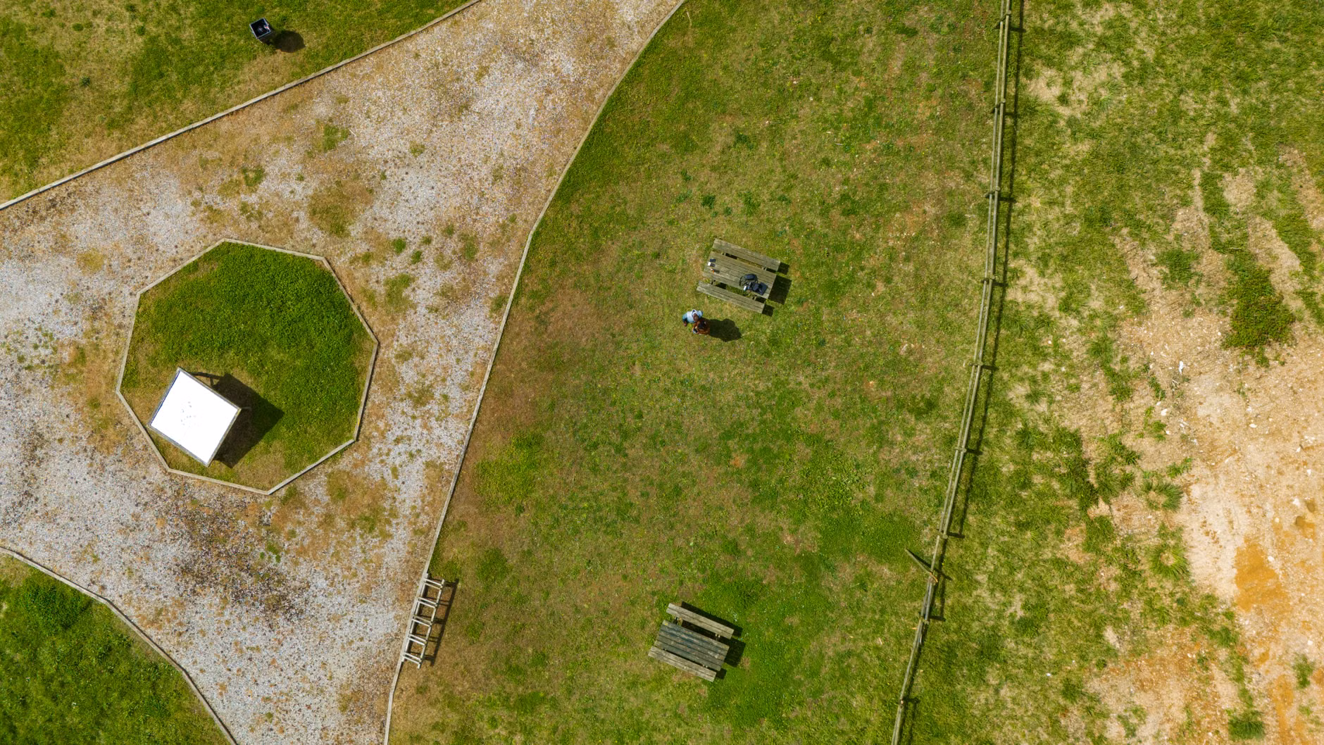 Layout of accessible park seating with clear paths for walkers and wheelchairs.