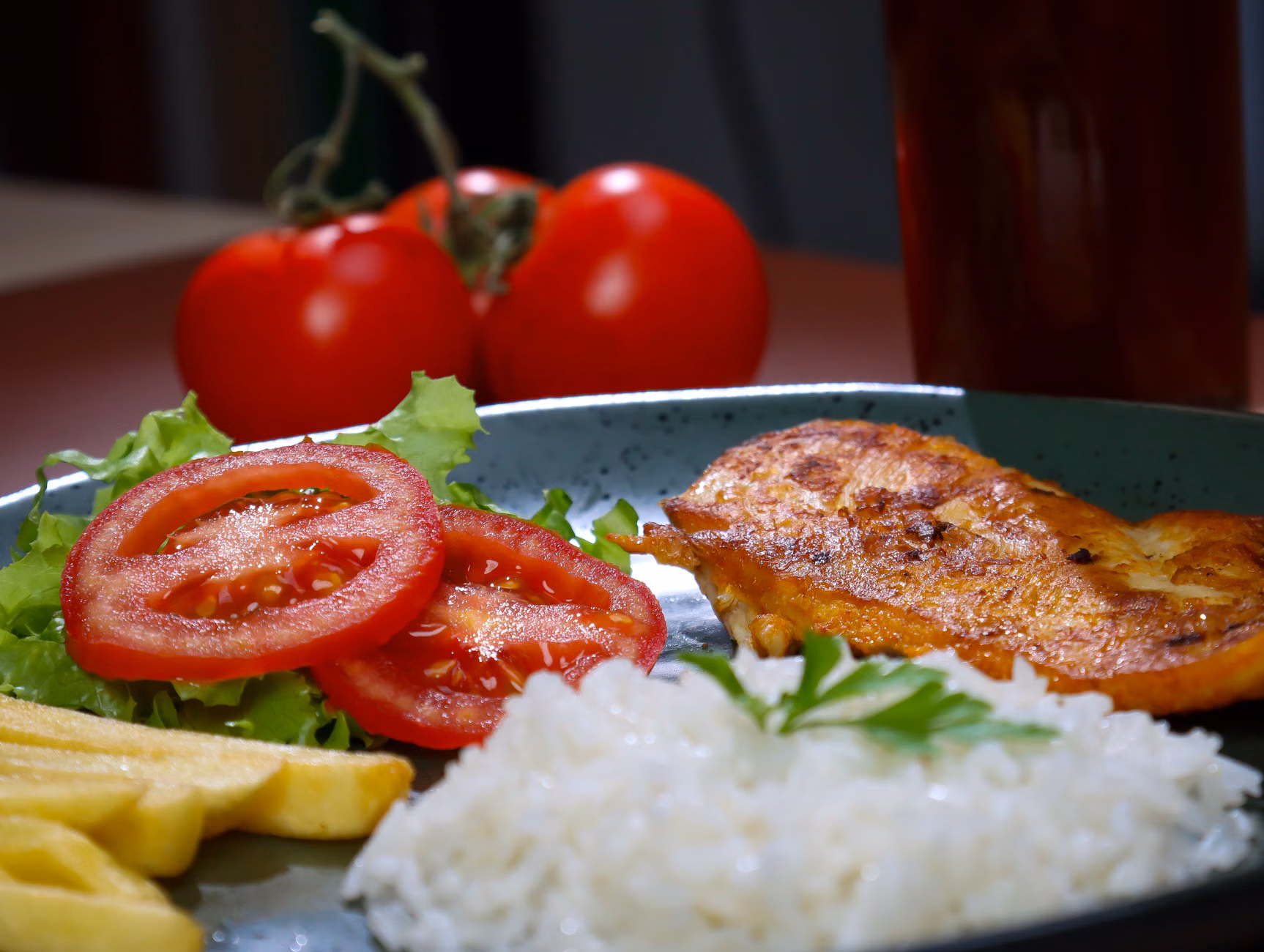 A balanced plate of food illustrating nutritional variety.