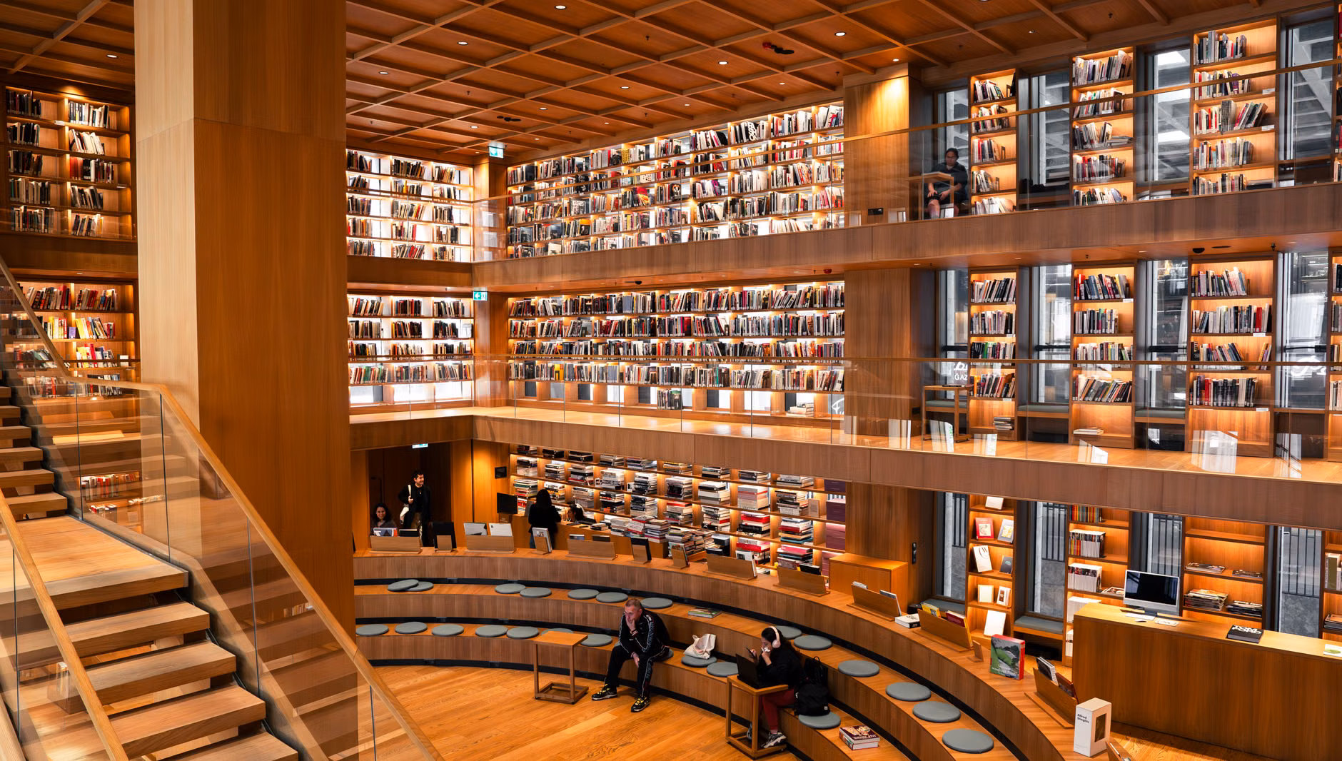 A quiet, modern, and accessible public library space.