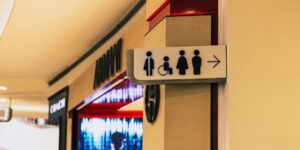 A modern, accessible public restroom interior designed for safety and ease of use.