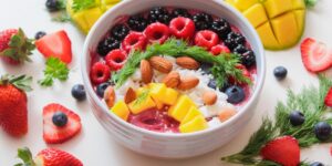 Fresh, nutrient-rich plant-based foods like nuts and vegetables for bone health.