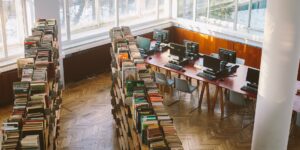 A modern, accessible digital reading environment in a library setting.