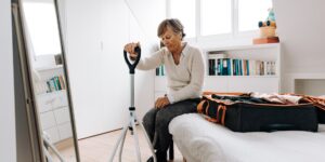 A safe and bright home environment prepared for senior seated exercises.