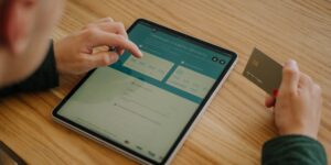 A secure, modern digital banking environment on a tablet screen.